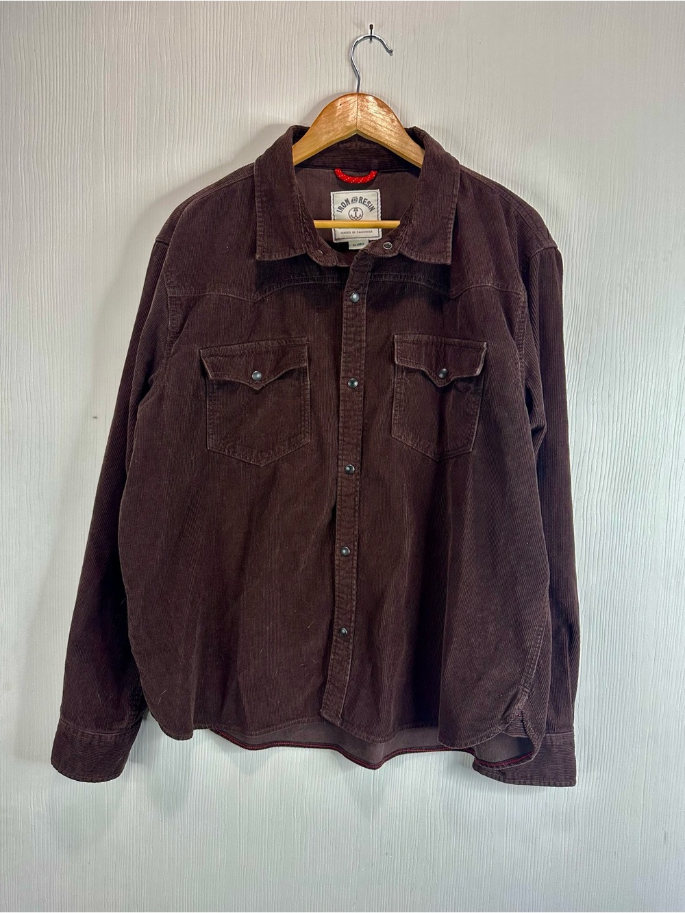 Iron & Resin Squadron Shirt Corduroy Pearl Snap Brown Mens XXLARGE